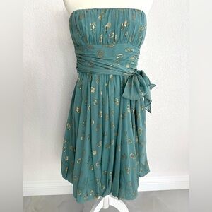 BCBGMaxAzria Teal and Gold Midi Dress